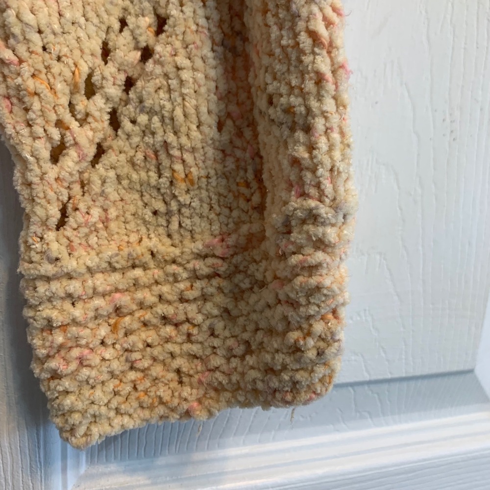 Cream Multi Speckled Diamond Pointelle Chunky Knit Chenille Sweater Pullover S - Picture 6 of 7